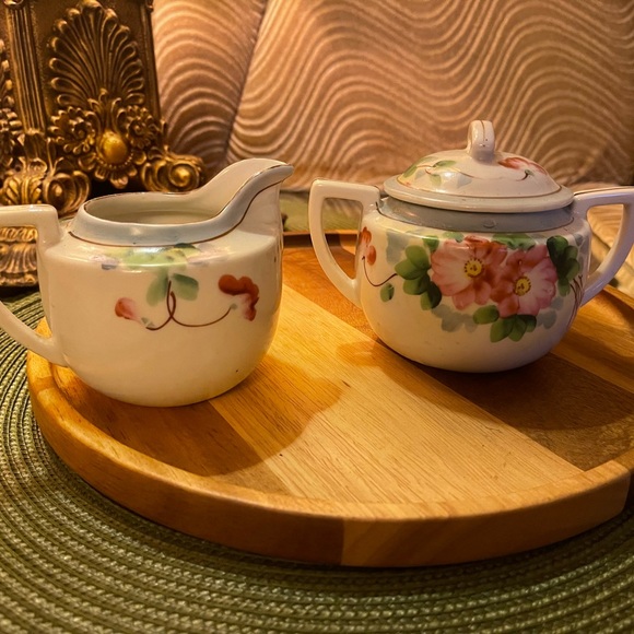 Vintage Dining Vintage Japanese Pink Rose Cream And Sugar Set